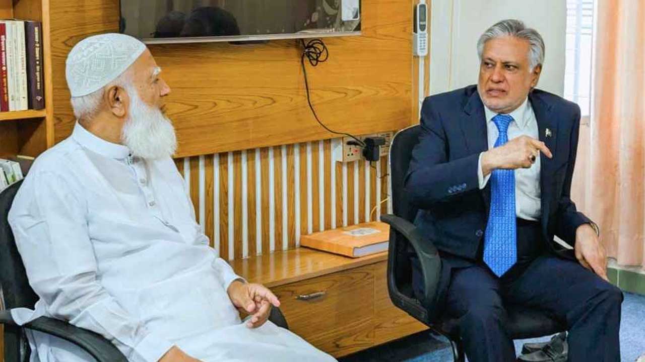 পাকিস্তানের উপ-প্রধানমন্ত্রীর সঙ্গে জামায়াত আমিরের সাক্ষাতের মুহূর্ত। ছবি- সংগৃহীত