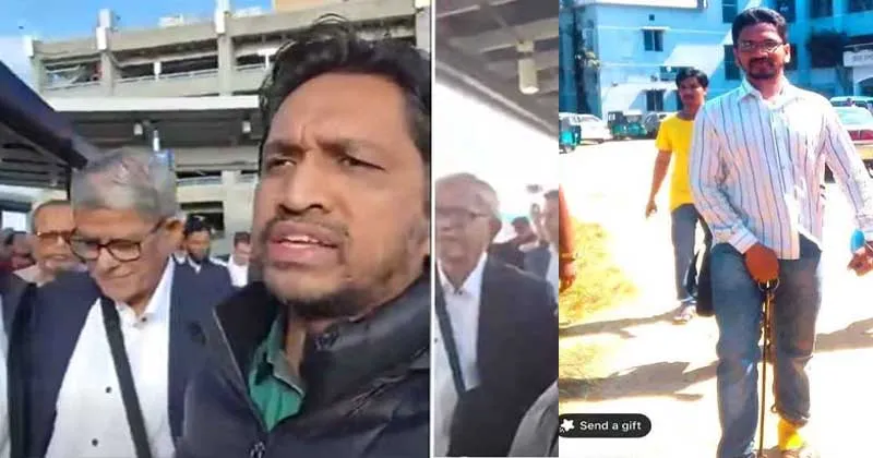 মির্জা ফখরুলকে নিরাপত্তার দিয়ে নিয়ে যাচ্ছেন সাবেক শিবির নেতা মারুফ হোসেন। দ্বিতীয় ছবিতে তিনি বাংলাদেশে থাকাকালীন আদালতে হাজিরার ফাইল ছবি