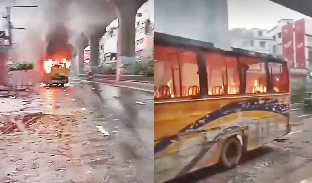 মিরপুরের সেনপাড়া এলাকায় আলিফ পরিবহনের বাসে আগুন