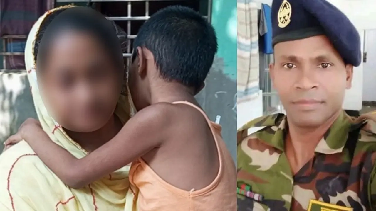 নিহত অবসরপ্রাপ্ত সেনা সদস্য নজরুল ইসলাম (ডানে) ও তার স্ত্রী-সন্তান (বাঁয়ে)।