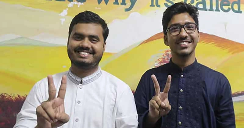 চাকসুতে বিজয়ী ছাত্রশিবির সমর্থিত সম্প্রীতির শিক্ষার্থী জোট প্যানেলের ভিপি প্রার্থী মো. ইব্রাহিম হোসেন (বাঁয়ে) ও জিএস সাঈদ বিন হাবিব