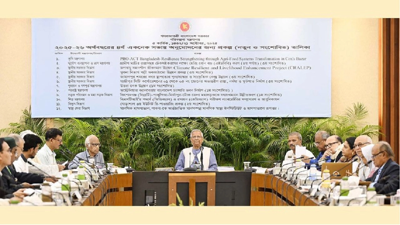 প্রধান উপদেষ্টা অধ্যাপক ড. মুহাম্মদ ইউনূস মঙ্গলবার একনেক সভায় সভাপতিত্ব করেন। ছবি : পিআইডি