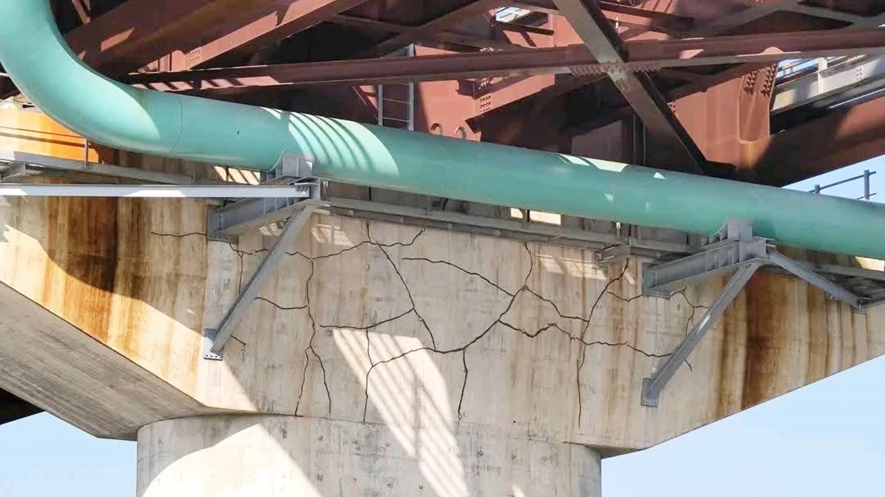 যমুনা সেতুর পিলারে ফাটলের দৃশ্য