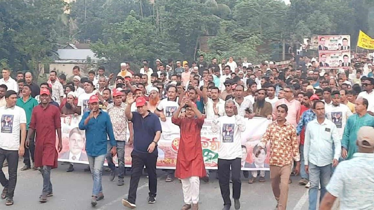 নান্দাইলে যুবদলের প্রতিষ্ঠাবার্ষিকীতে র্যালি। ছবি: এনপিবি