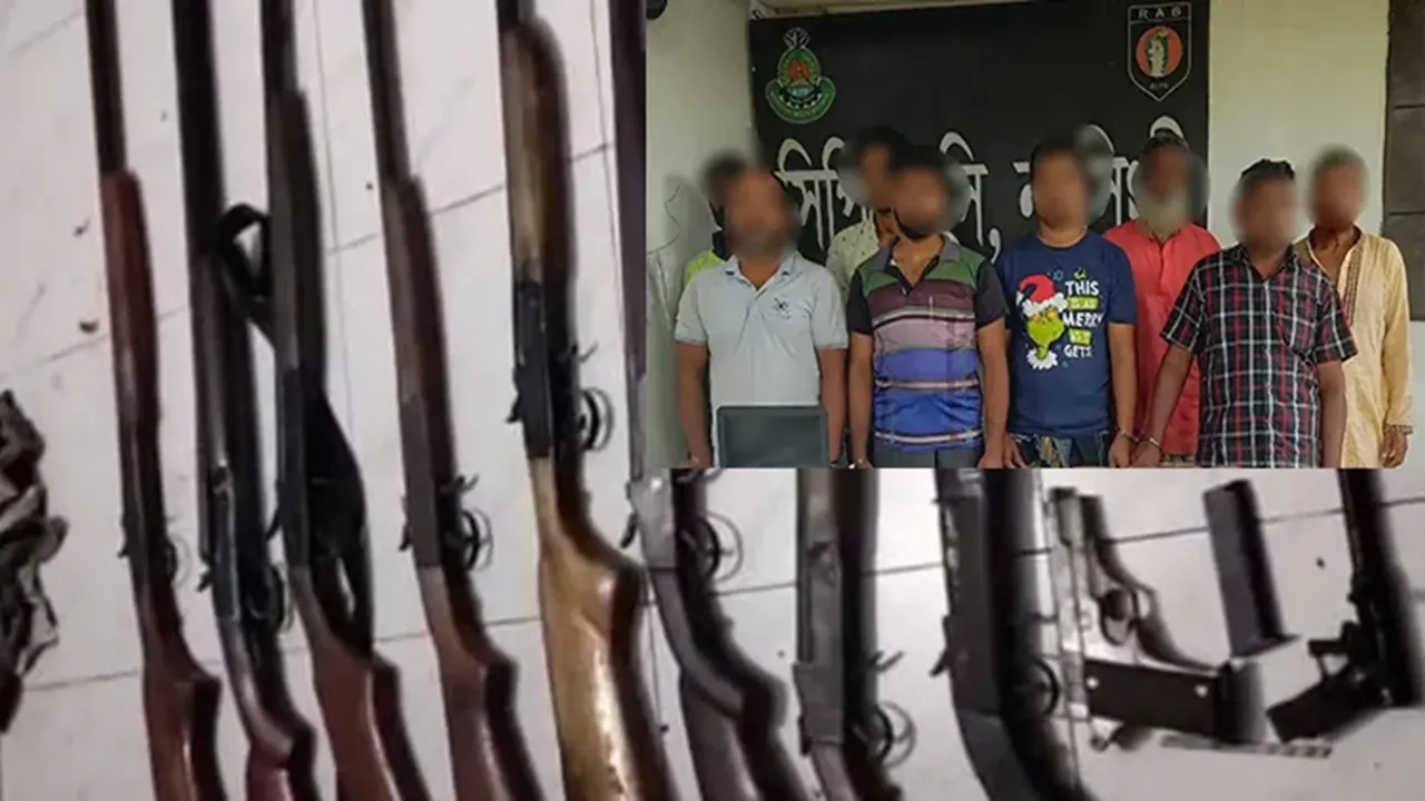 আগ্নেয়াস্ত্র ও বিপুল পরিমাণ গোলাবারুদসহ আটজন চিহ্নিত সন্ত্রাসীকে আটক করে র‍্যাব