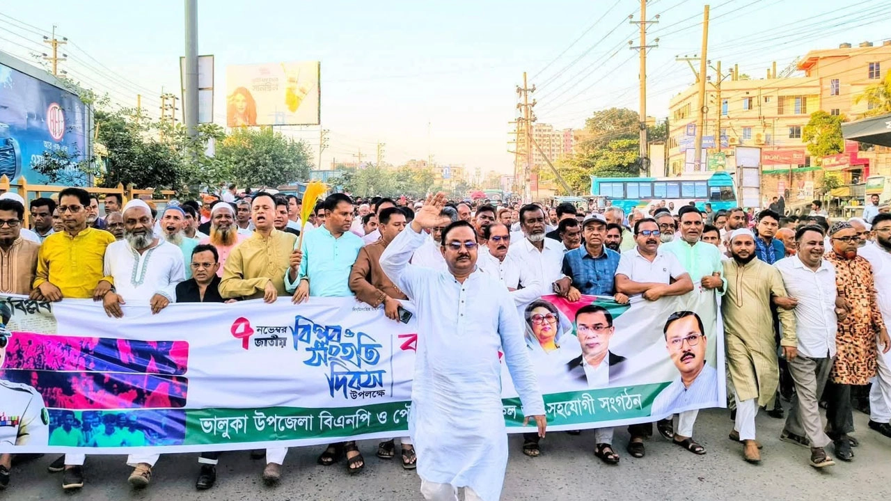 জাতীয় বিপ্লব ও সংহতি দিবসে ভালুকায় বিএনপির র্যালি