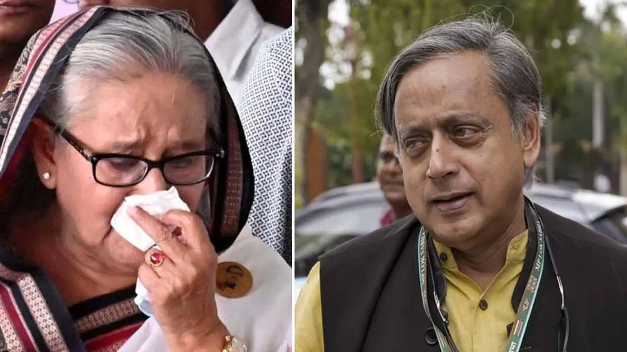 শেখ হাসিনা ও ভারতের প্রধান বিরোধীদল কংগ্রেসের জ্যেষ্ঠ নেতা শশী থারুর ফাইল ছবি