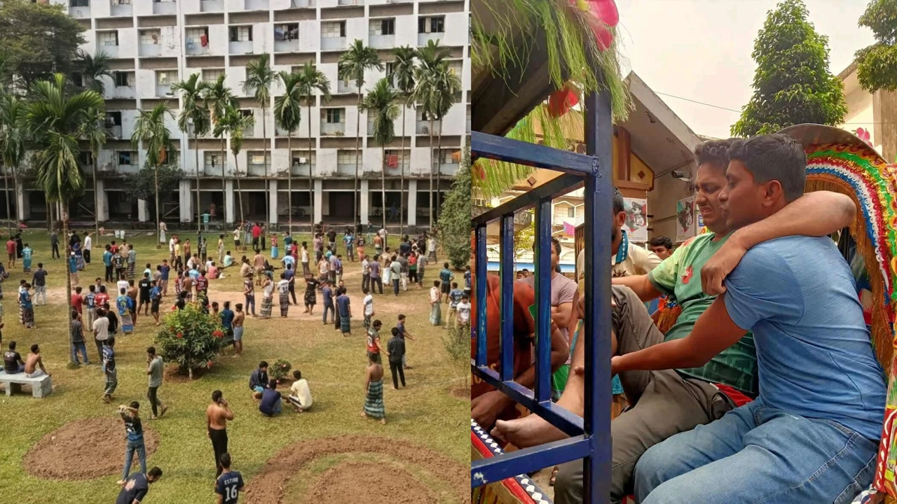 আহত শিক্ষার্থীকে রিকশায় হাসপাতালে নিয়ে যাচ্ছে