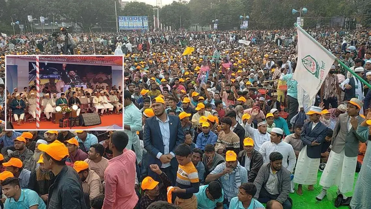 সমাবেশে (ইনসেটে) বক্তব্য রাখেন শিবির সভাপতি জহিদুল ইসলাম
