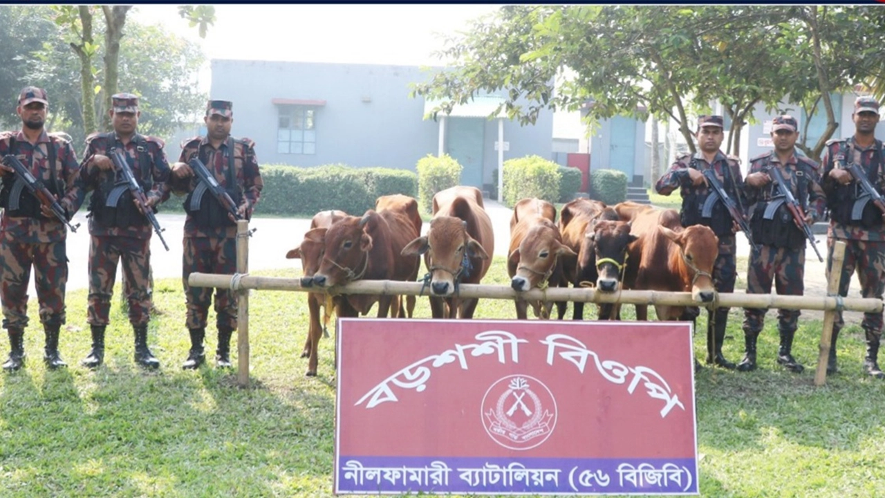 ৫৬ বিজিবির অভিযানে পঞ্চগড় সীমান্তে প্রায়  সাড়ে ৪ লাখ টাকার ভারতীয় গরু আটক