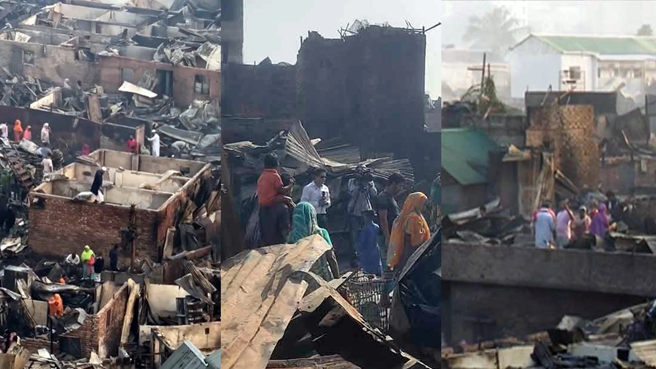 অগ্নিকাণ্ডের পর কড়াইল বস্তির চিত্র