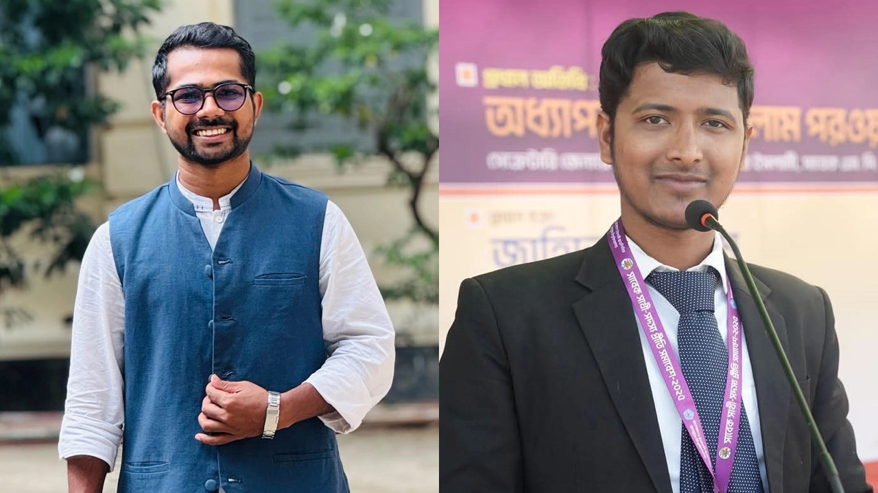 বাঁয়ে এ কে এম রাকিব ও রিয়াজুল ইসলাম