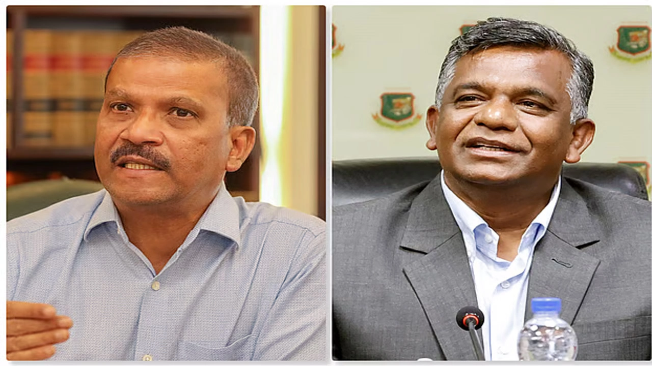 যুব ও ক্রীড়া উপদেষ্টা আসিফ নজরুল ও বিসিবি সভাপতি আমিনুল ইসলাম। সংগৃহীত ছবি