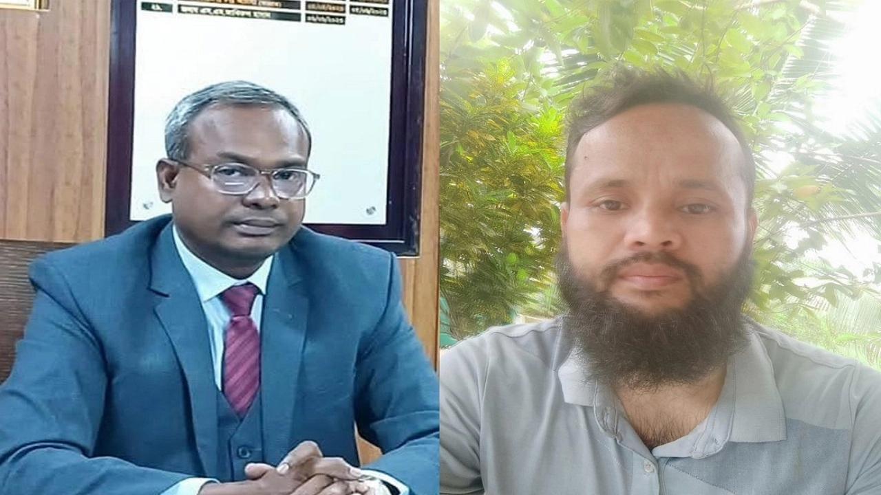 ছবি: শিক্ষা কর্মকর্তা এস এম জাকিরুল হাসান এবং শিক্ষক মোস্তাফিজুর রহমান। 