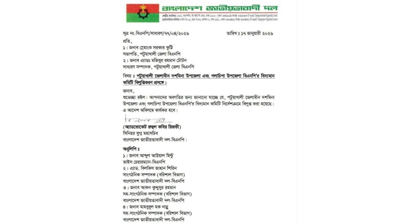 বিলুপ্তি কমিটি তালিকা