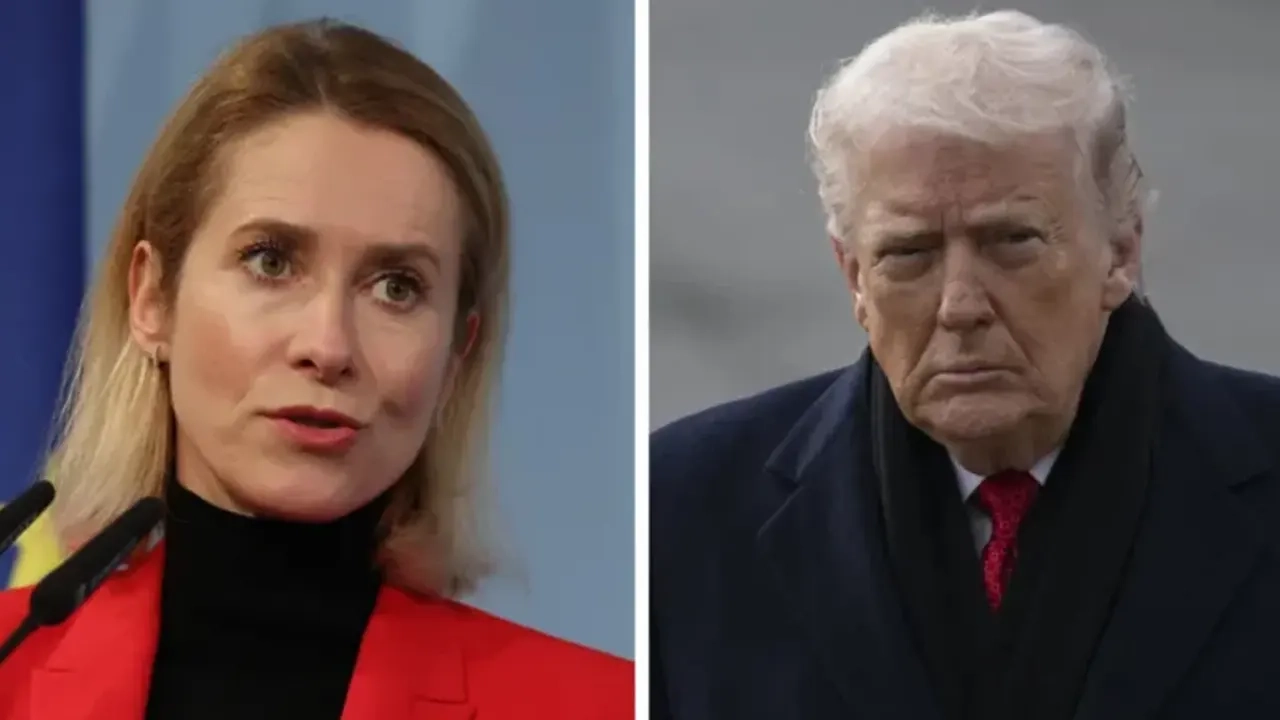 বামে ইউরোপীয় ইউনিয়নের পররাষ্ট্র নীতি প্রধান কায়া ক্যালাস; ডানে মার্কিন প্রেসিডেন্ট ডোনাল্ড ট্রাম্প