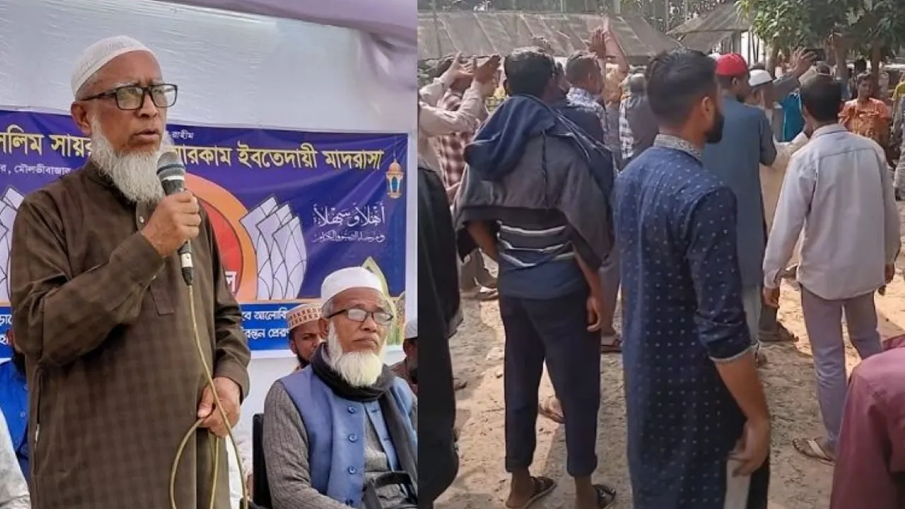 জামায়াতের প্রার্থী আব্দুল মান্নান ও তা বাড়িতে অবস্থান করা বিক্ষুব্ধদের ভিড়