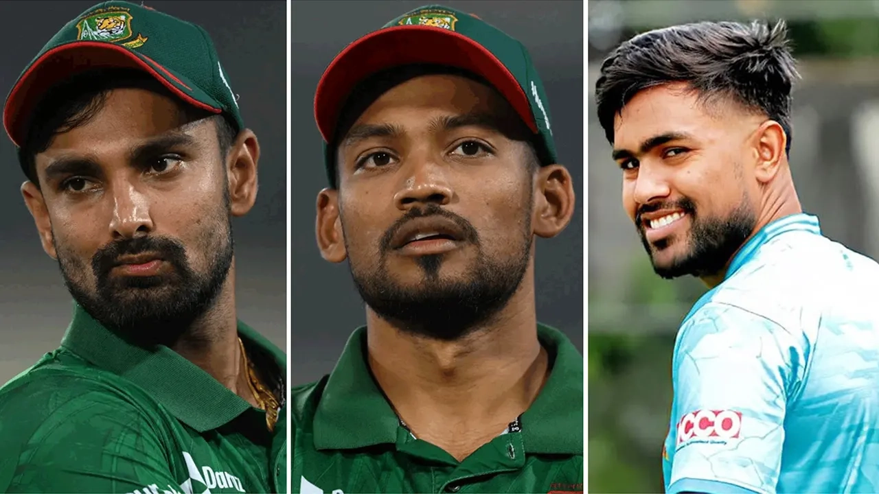 ডান দিক থেকে লিটন কুমার দাস, নাজমুল হোসেন শান্ত এবং আকবর আলী ।। এনপিবি গ্রাফিক্স