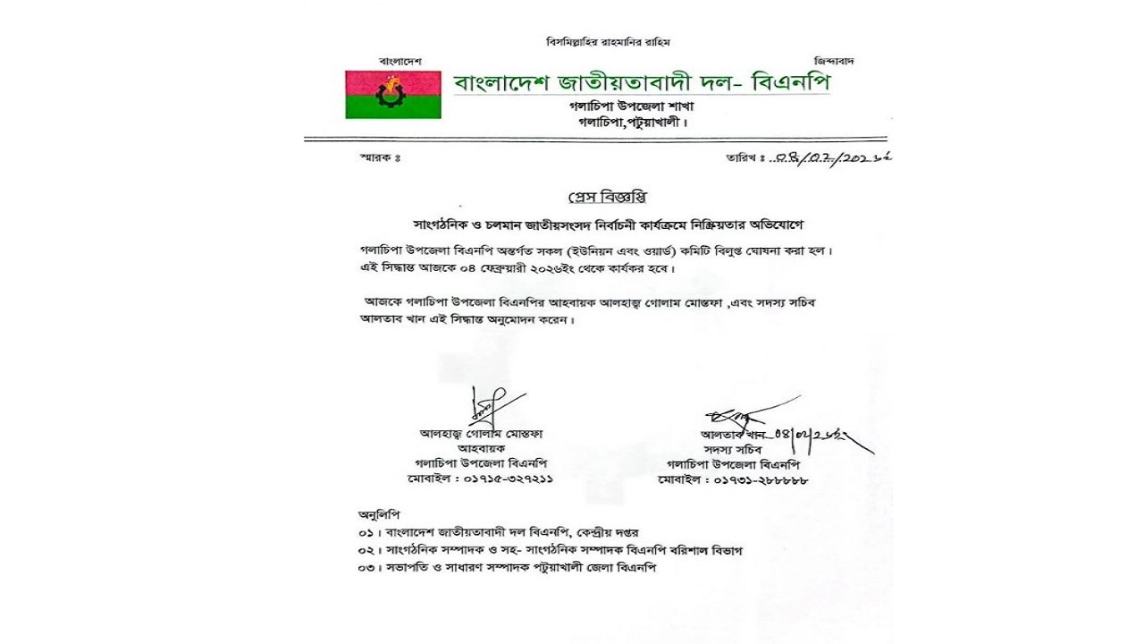 বিএনপির ১২৯ কমিটি বিলুপ্ত