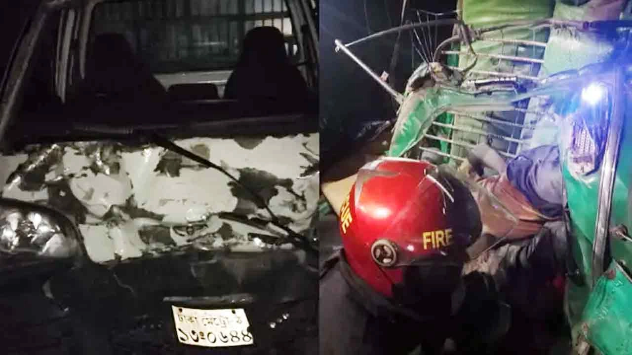 মুখোমুখি সংঘর্ষে দুমড়ে-মুচড়ে যাওয়া সিএনজি অটোরিকশা