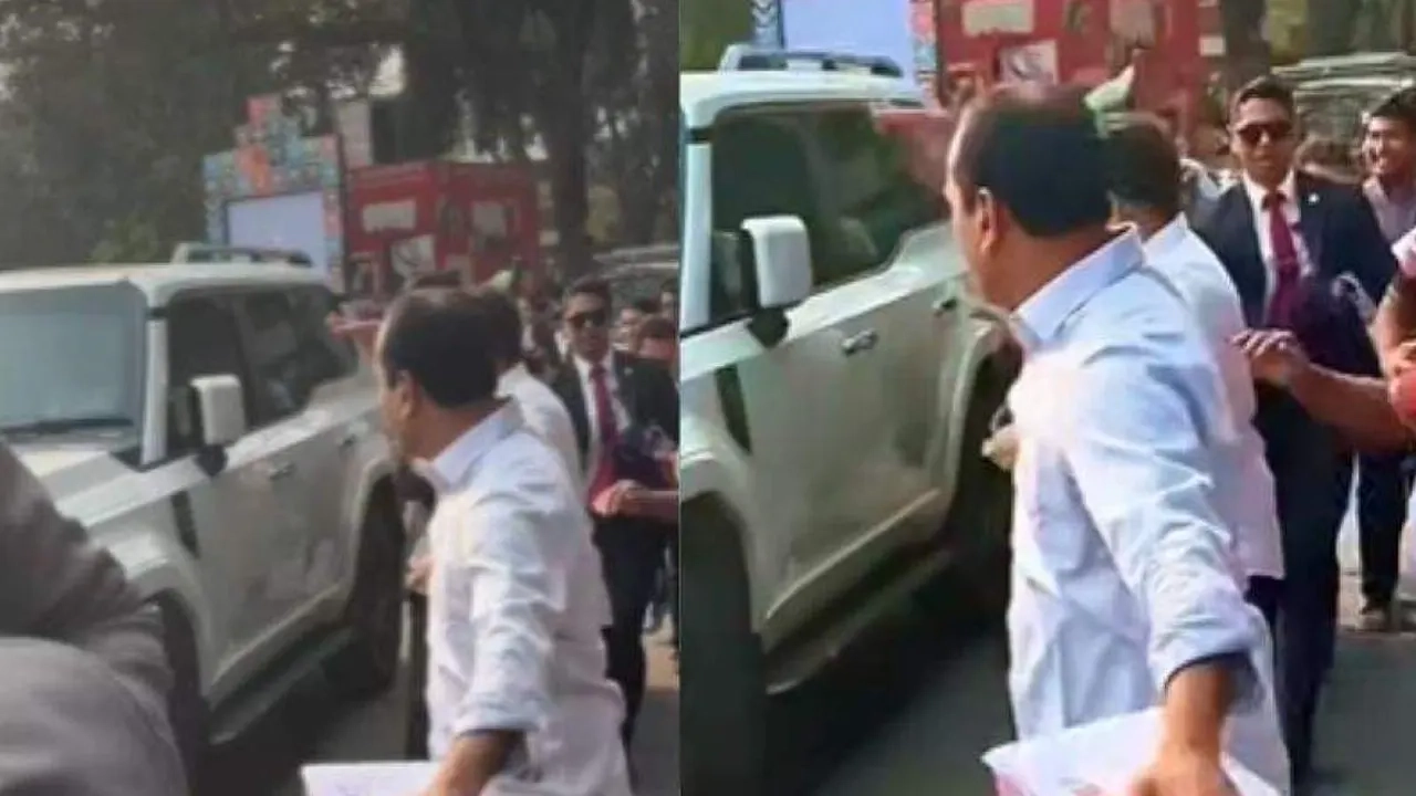 তারেক রহমানের গাড়ির পেছনে দৌড়ে দৌড়ে সালাম ছাত্রদল সভাপতি রাকিবের