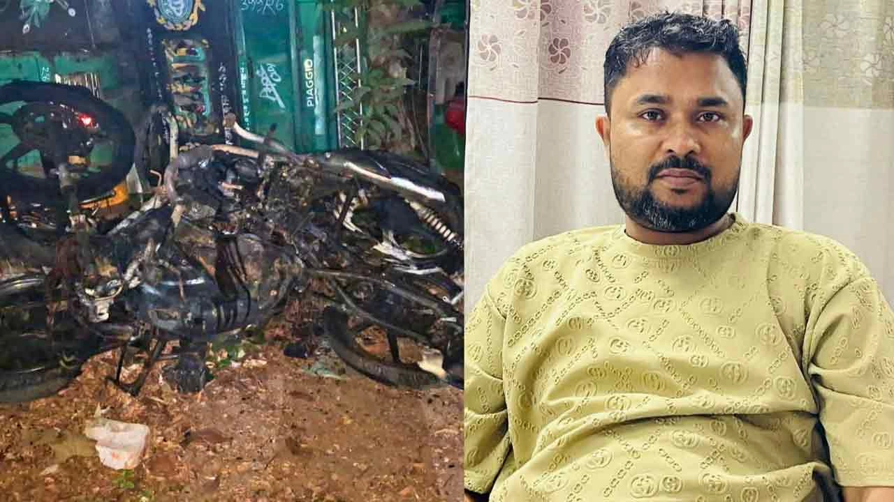 র্যাবের পুড়ে যাওয়া মোটরসাইকেল ও ফরিদুল আলম