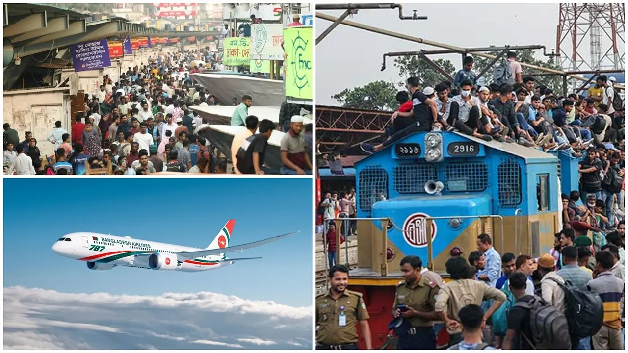 সড়ক-রেল-নৌপথে বাড়ছে ঘরমুখো মানুষের চাপ