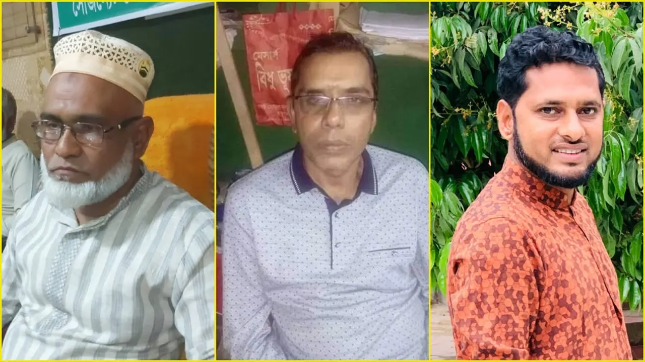 বাম থেকে মাধবপুর উপজেলা বিএনপির সহ-সভাপতি পারভেজ হোসেন চৌধুরী, ইউনিয়ন বিএনপি নেতা আবু নাসের জালাল ও সাবেক ছাত্রদল নেতা হামিদুর রহমান