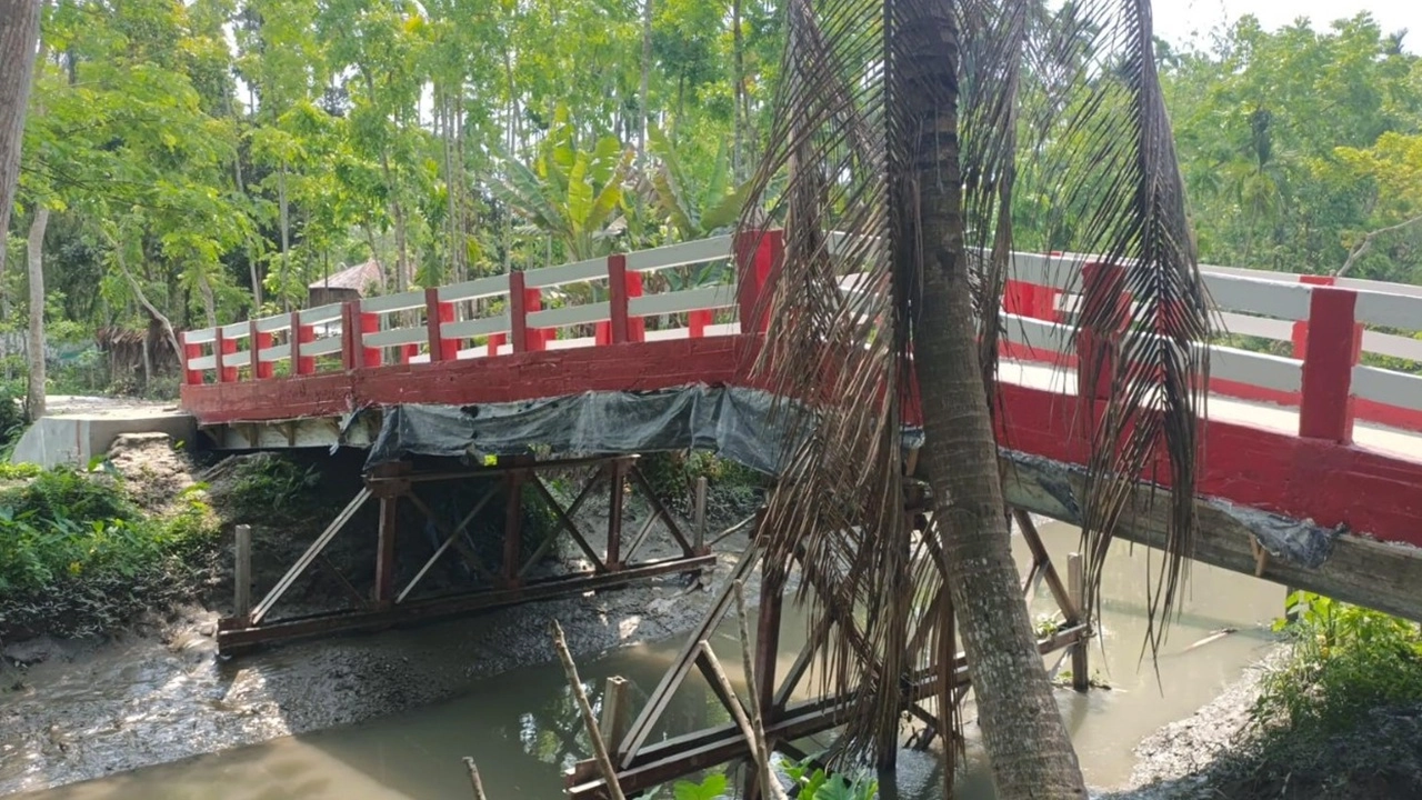 ঝালকাঠির রাজাপুর উপজেলায় নির্মাণ কাজ শেষ হওয়ার আগেই একটি ডেক-স্ল্যাব ব্রিজ ধসে হেলে পড়েছে।