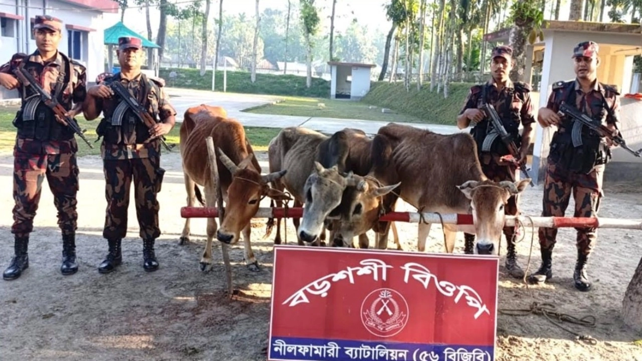 পঞ্চগড় সীমান্ত এলাকায় -বিজিবির অভিযানে ৫ টি ভারতীয় গরু আটক