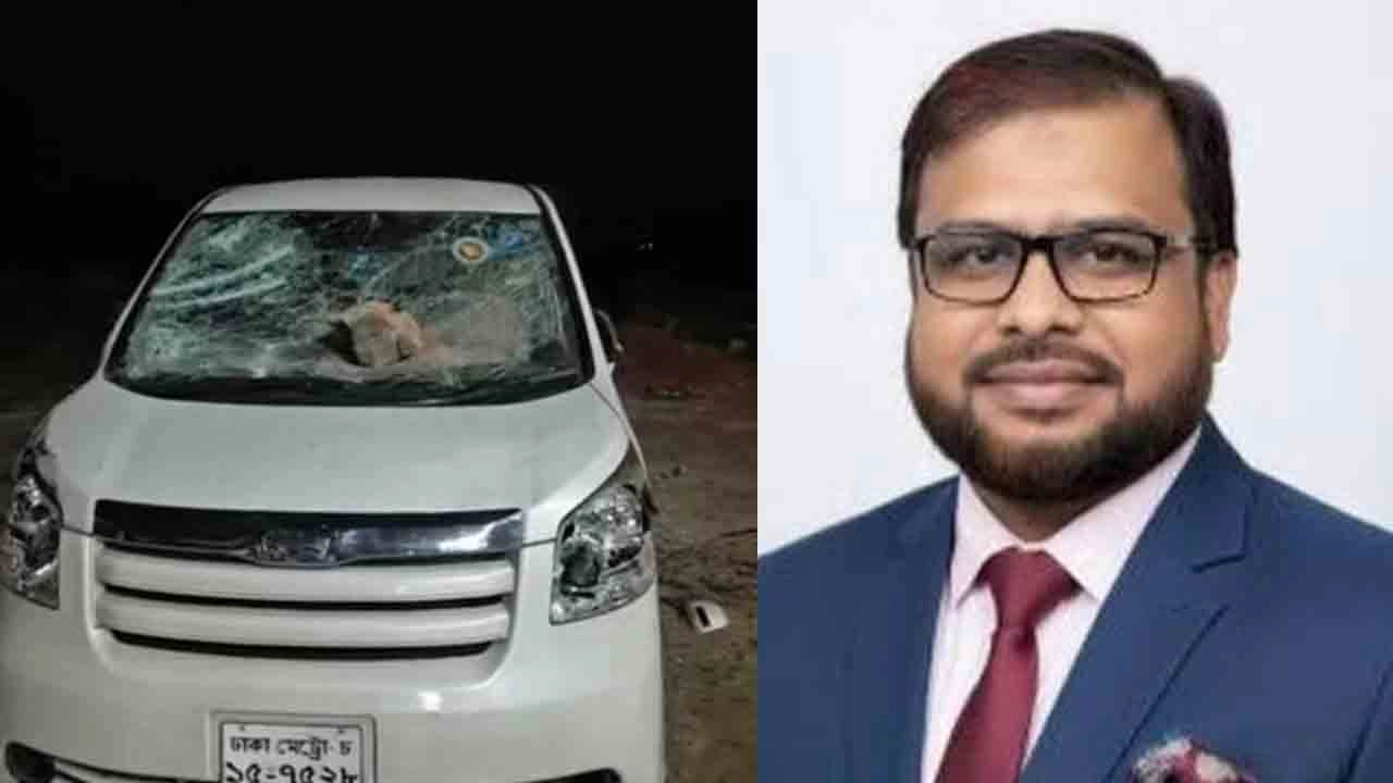 ভাঙচুর হওয়া গাড়ি ও এমপি মাসুম মোস্তফা