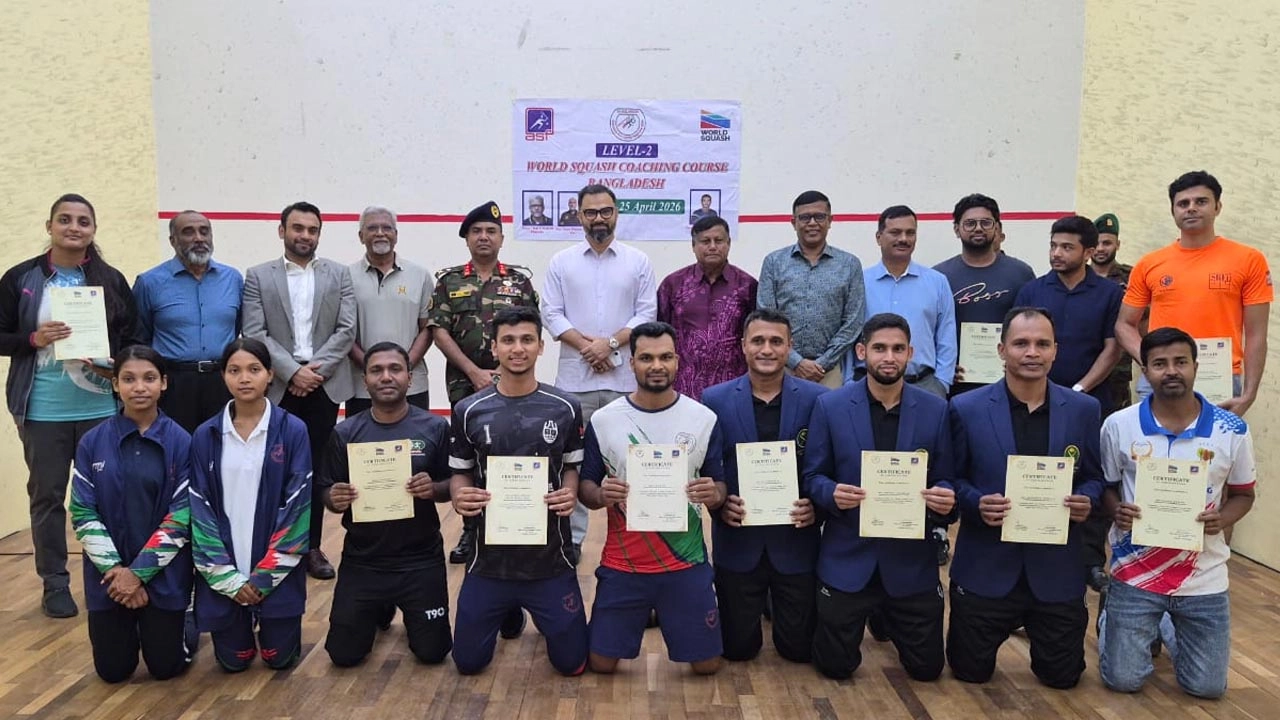 বাংলাদেশে আন্তর্জাতিক স্কোয়াশ কোচিং কোর্সের সমাপ্তি
