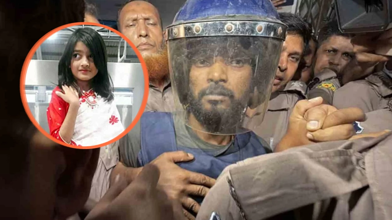 আদালত চত্বরে আসামি সোহেল রানা ও নিহত শিশু রামিসা। ছবি: সংগৃহীত