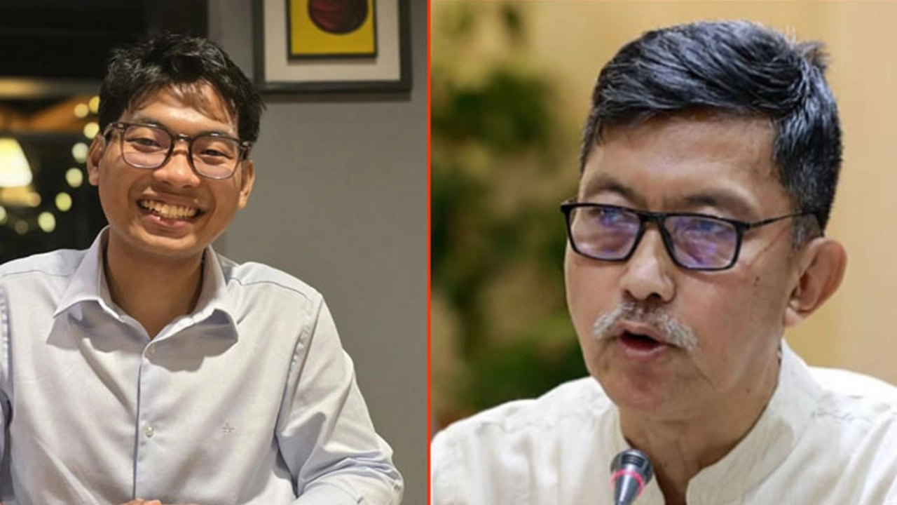 বাম দিক থেকে ডাকসু নেতা সর্বমিত্র চাকমা ও সদ্য পদত্যাগী মন্ত্রী দিপেন দেওয়ান