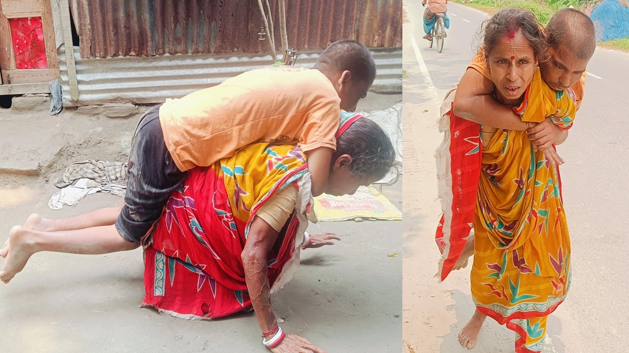 মায়ের পিঠে ঘুরে বেড়াচ্ছেন অবিনাশ