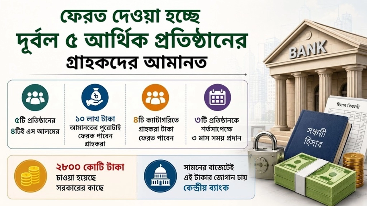 ফেরত দেওয়া হচ্ছে দূর্বল ৫ আর্থিক প্রতিষ্ঠানের গ্রাহকদের আমানত