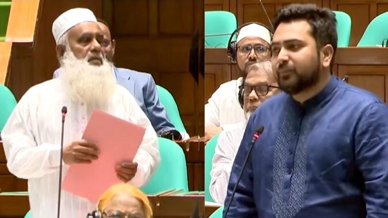 সংসদে মনিরুল হক চৌধুরী ও নাহিদ ইসলাম। ছবি: সংগৃহীত