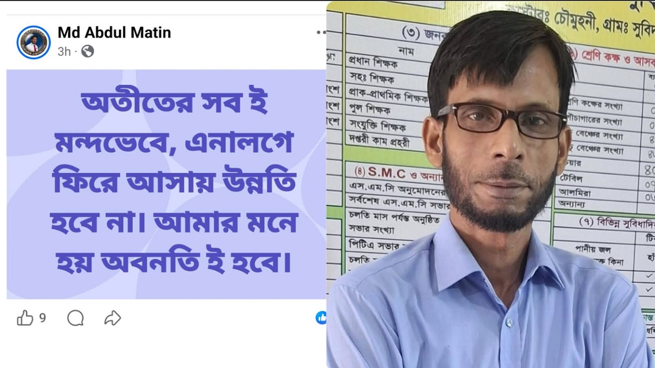 প্রাথমিকের সম্ভাব্য বদলি নীতিমালা নিয়ে প্রশ্ন তুললেন মাধবপুরের শিক্ষক