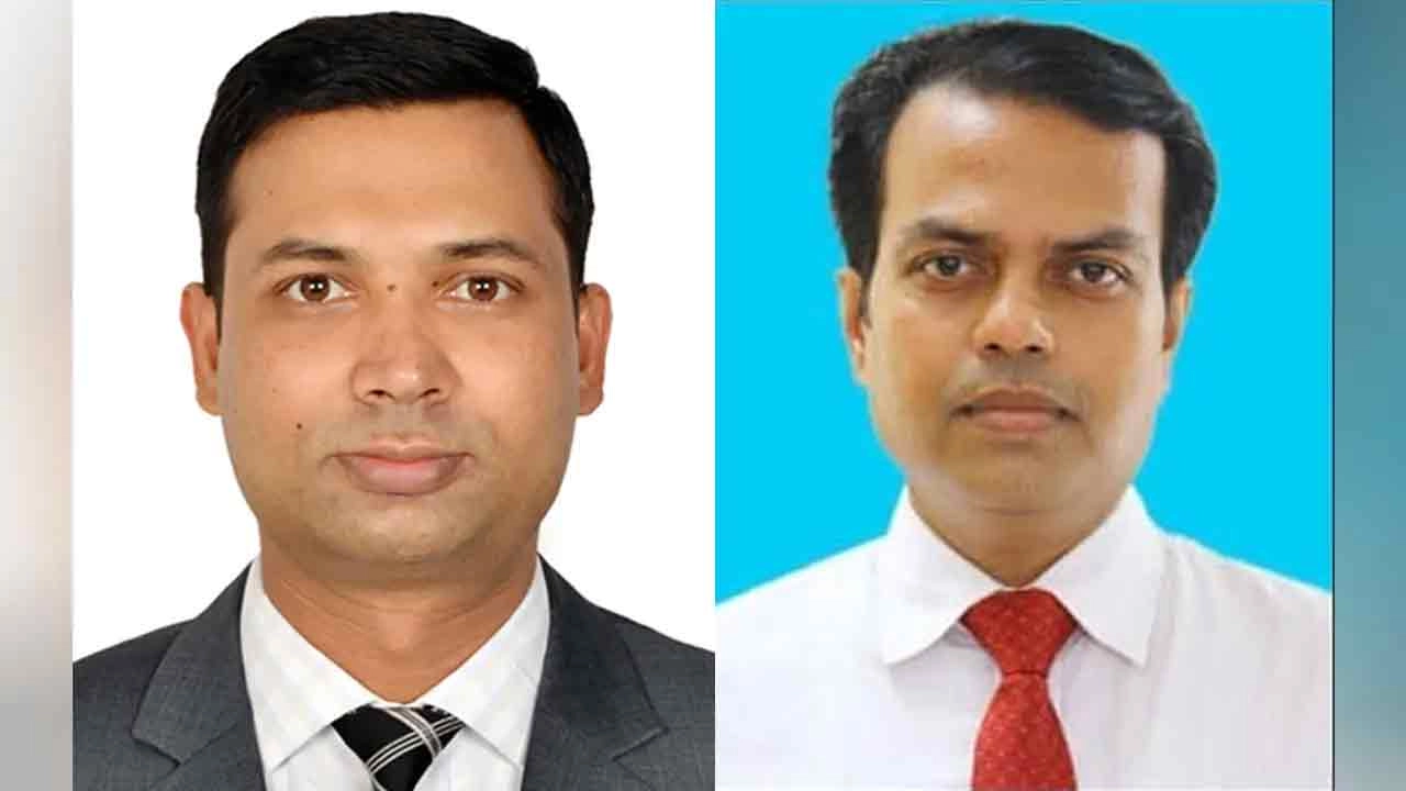 বাঁ থেকে মো. মামুন খন্দকার ও ডানে খায়রুল আলম সুমন