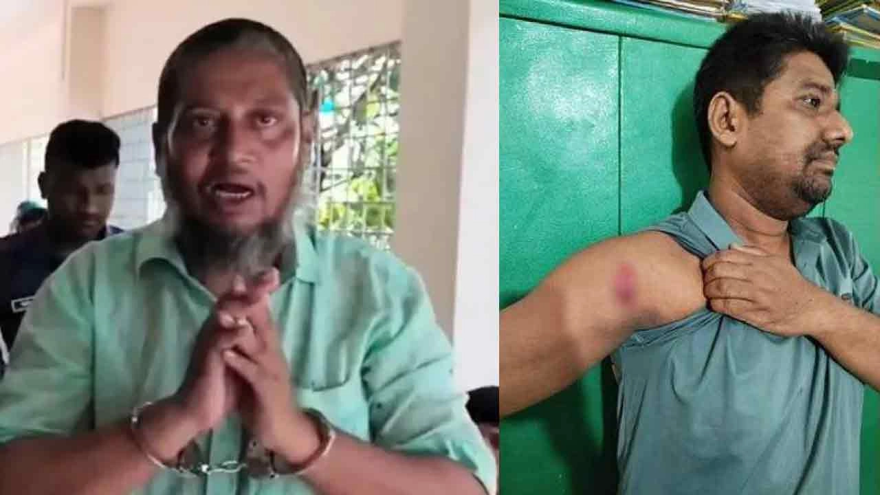 বাম পাশে অভিযুক্ত প্রধান শিক্ষক, ডান পাশে ভুক্তভোগী শিক্ষা কর্মকর্তা