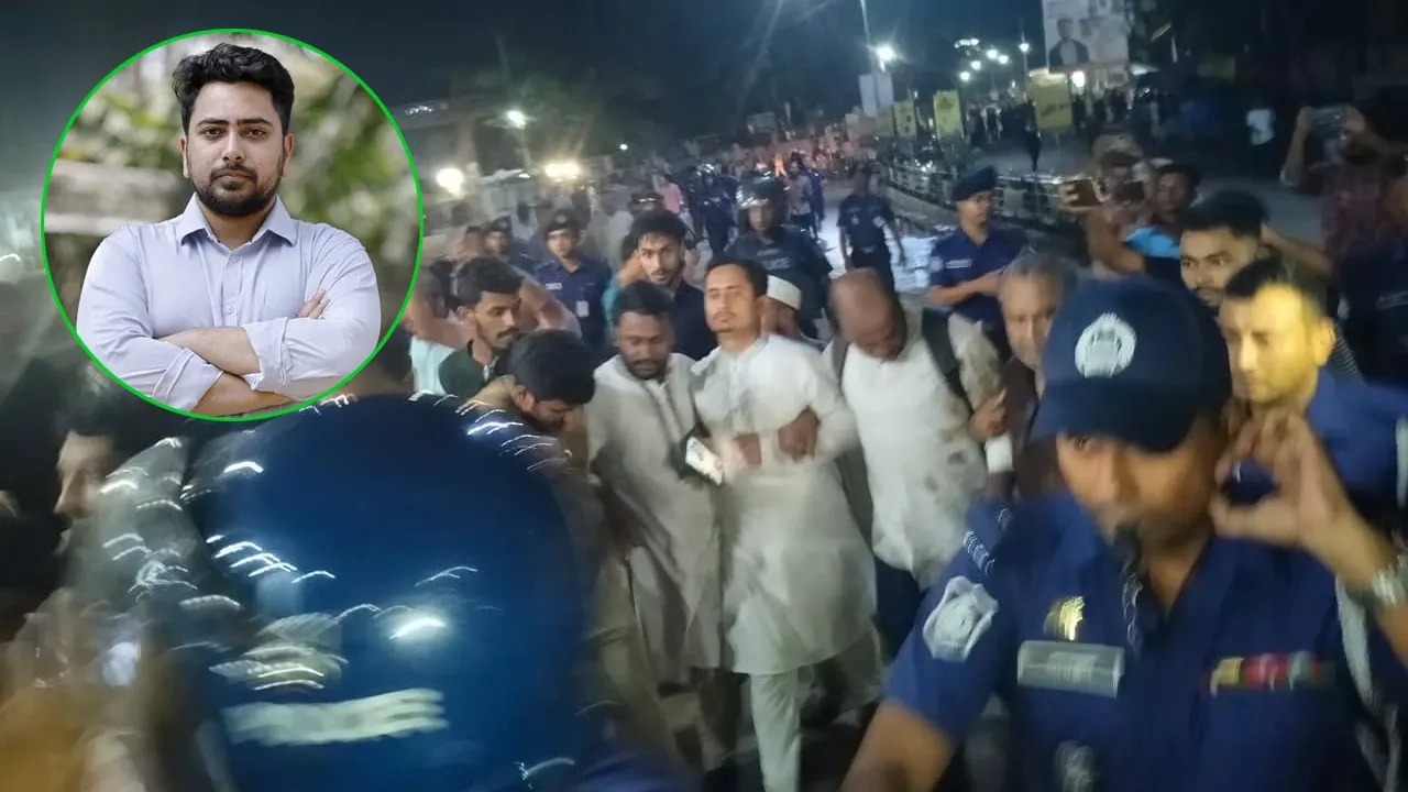 হামলার পর এনসিপি নেতাদের উদ্ধার করে নিয়ে যাচ্ছে পুলিশ। ছবি: সংগৃহীত