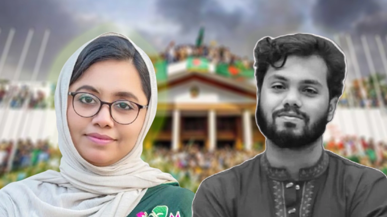 ডা. মাহমুদা মিতু ও শহীদ ওসমান বিন হাদি। ছবি: এনপিবি গ্রাফিক্স