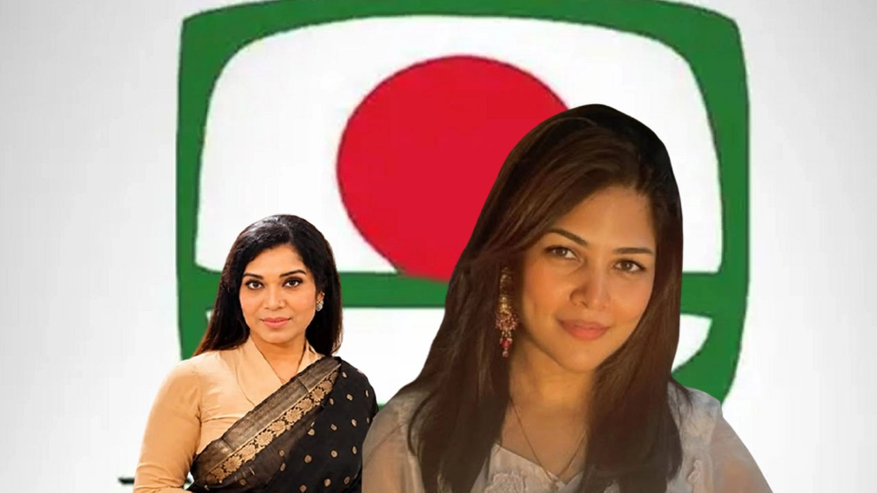 পিয়া জান্নাতুল ও বিটিভির মহাপরিচালক কাজী জেসিন। ছবি: সংগৃহীত