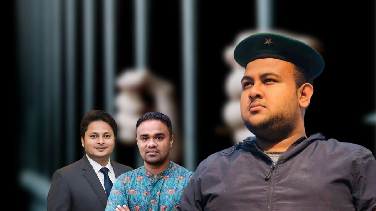 সামনে, শেখ তানভীর বারী হামিম। পেছনে, আব্দুর রহিম রন ও ইব্রাহিম কবির মিঠু। ছবি: সংগৃহীত