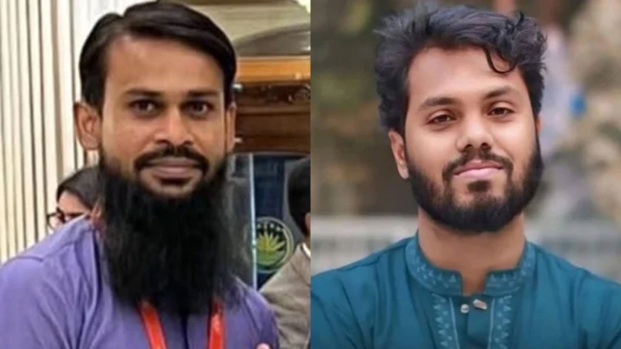 শহীদ আনাসের বাবা মো. শাহরিয়ার খান পলাশ ও শহীদ শরীফ ওসমান হাদি। ছবি : সংগৃহীত
