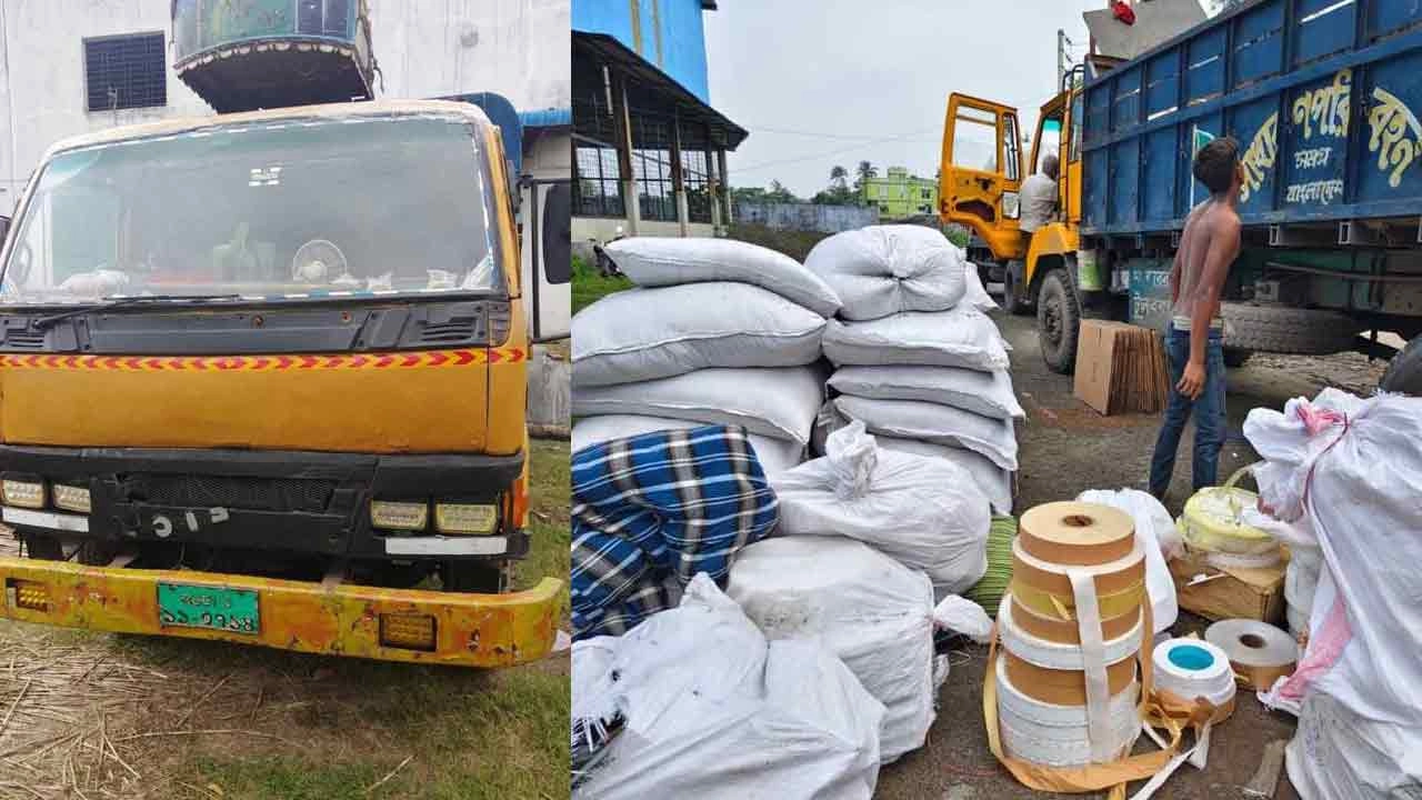 বাগেরহাটে দুই ট্রাকভর্তি সিগারেট তৈরির বিভিন্ন সরঞ্জাম ও বিপুল পরিমাণ কাটিং তামাক জব্দ