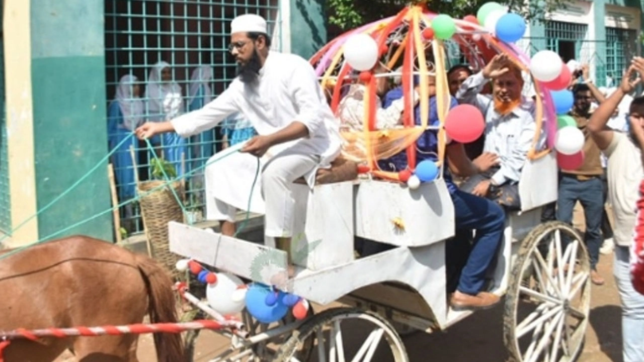 চোখের জল মুছে প্রিয় শিক্ষককে রাজকীয় বিদায় শিক্ষার্থীদের। ছবি: এনপিবি