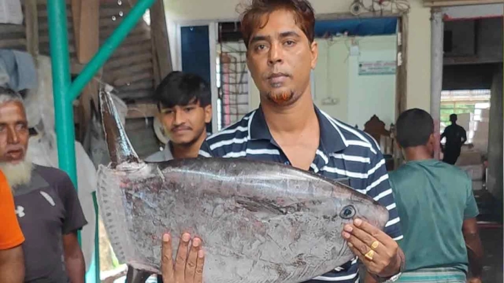 পটুয়াখালীতে জেলেদের জালে উঠল উড়োজাহাজ সদৃশ্য মাছ